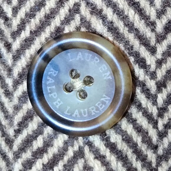 Ralph Lauren Double-Breasted Herringbone Coat 14 Tan Multi Wool Academia NWT - Picture 6 of 13